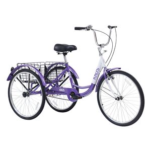 Triciclo per adulti, biciclette a 3 ruote, 24 pollici ruote biciclette Cruiser con grande cestino della spesa per le donne e gli uomini - Product Image 1