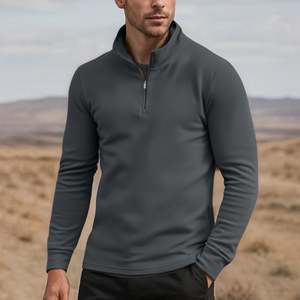 <b>Men's</b> Slim Fit Quarter Zip Long Sleeve Pullover Solid Color Fleece <b>Top</b> Stand Collar Casual Wear Autumn Style - Product Image 4