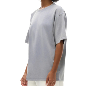 T-shirt en coton gris surdimensionné pour homme, col rond, manches courtes, couleur unie, jersey tricoté décontracté - Product Image 3