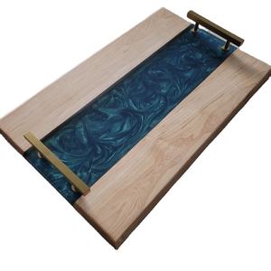 Bandeja de madera y resina para servir frutas de diseño moderno, forma cuadrada personalizada para el hogar y uso hecho a mano - Product Image 2