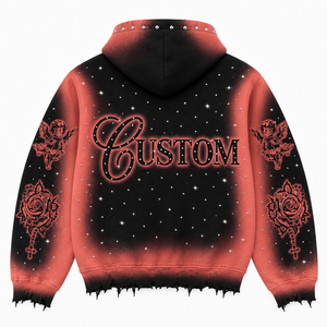Sweat à capuche zippé personnalisé Y2K avec strass pour homme, coupe ample et épaisse, effet vieilli, motif graphique vintage pulvérisé à l'aérographe, en coton, style streetwear - Product Image 5