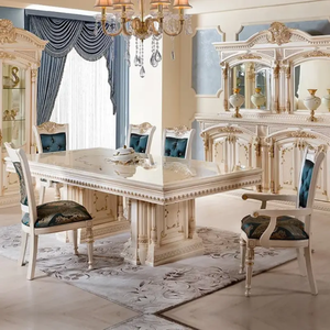 Elegante Juego de Comedor de Caoba Tallado a Mano con Diseño Real, Ecológico, con Detalles en Dorado Marfil, Muebles de Lujo para Apartamento, Hotel, Villa - Product Image 2