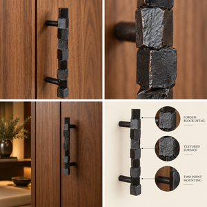Forged Block <b>Door</b> Pull Matte <b>Black</b> Finish Long Cabinet <b>Handle</b> Textured Surface Statement Furniture Hardware - Product Image 6