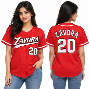 Camiseta de Béisbol Unisex Roja Personalizada, Cuello Redondo, Transpirable, 100% Poliéster, Cierre de Botones, Manga Corta, Logotipo Bordado Personalizado - Product Image 2