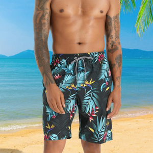 Shorts de bain pour hommes à imprimé tropical, séchage rapide, avec poches, taille à cordon de serrage, décontractés, pour la plage, sport, en polyester/nylon - Product Image 2