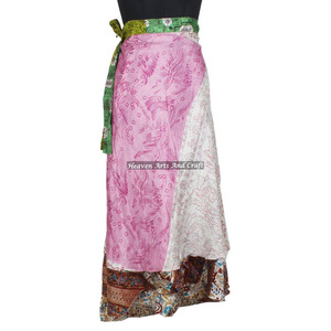 Falda Larga de Seda para Envolver Tipo Saree al por Mayor, Falda Envolvente de Seda Mágica Reversible de 2 Capas, Estilo Hippie - Product Image 2