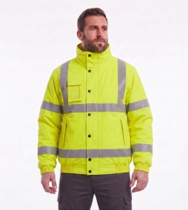 custom reflective safety <b>jacket</b> men high visibility neon lime yellow workwear <b>waterproof</b> windproof warm padded bomber coat top - Product Image 1