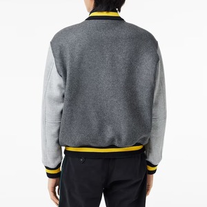 <b>Men's</b> Turquoise Varsity <b>Jacket</b> <b>White</b> Sleeves PU Fabric Single Button Closure Stand Collar Regular Fit Autumn Casual Wear Front - Product Image 2