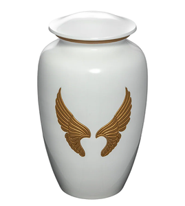 Urna Funeraria de Metal Grabada en Blanco, Estilo Clásico Americano/Europeo, para Cenizas de Adultos - Product Image 1