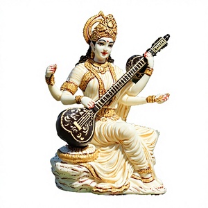 Estatua de poliresina blanca, estatua de mármol, polvo, polvo, poliresina, Saraswati, Idon, diosa India del saber, arte - Product Image 1