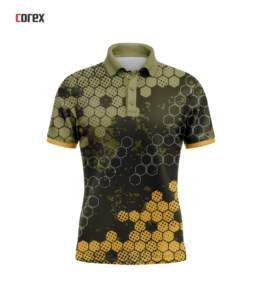 Polo à manches courtes pour homme Corex, couleur olive, imprimé nid d'abeille, polyester à séchage rapide, style décontracté et sportif - Product Image 1