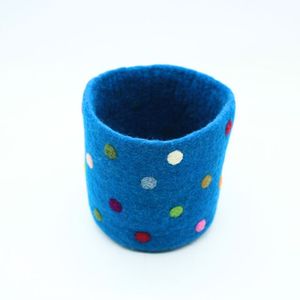 Cesta de Fieltro Azul con Puntos, Cesta de Almacenamiento de Fieltro de Lana Ecológica - Product Image 4