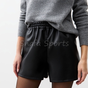 Hot Sell Women Leather Shorts with Utility Pockets - Stylish High-Waisted Faux Leather Bottoms for Casual women's shorts OEM - Product Image 4
