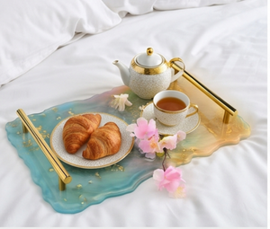 Luxury Resin <b>Serving</b> <b>Tray</b> With <b>Gold</b> Handles Lacquered Finished For Elegant Home And Stylish Modern Dining Presentation - Product Image 1