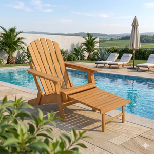Fauteuil Adirondack moderne en teck massif avec repose-pieds, chaise de relaxation pour patio extérieur et jardin, fabricant indonésien - Product Image 3