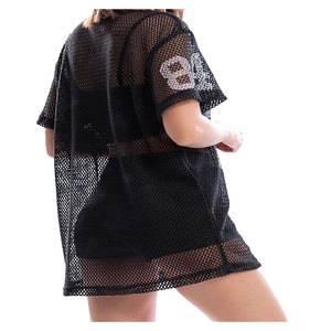 Camiseta de malla transparente para mujer, manga corta, cuello redondo, ligera, estilo red de pesca, top informal de verano, camiseta de cubierta, blanca - Product Image 3