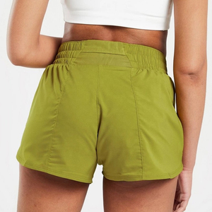 High Waisted Women's Sport Shorts Solid Color Elastic Waist Knitted Breathable Regular Fit Olive Green - Product Image 3