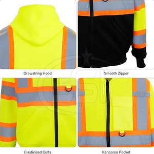 Sudadera de Seguridad Reflectante de Alta Visibilidad con Franjas Amarillas y Naranjas, Impermeable, ANSI Clase 2, Ropa de Trabajo para Uso Diurno y Nocturno - Product Image 3