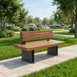 Modern Wooden Office Sofa <b>Bench</b> with Black Metal Frame and Backrest for Reception Lobby Waiting Area Commercial Seating - Product Image 4