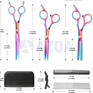 Ensemble professionnel de ciseaux de toilettage multi-usages en acier inoxydable pour animaux de compagnie avec ciseaux courbes, peigne à effiler et cape - Product Image 2