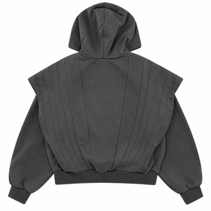 Maßgeschneiderter Herren-Hoodie in Dunkelgrau mit Reißverschluss, strukturiertem Cape-Oberteil und gerippten Bündchen, Private Label Hersteller. - Product Image 2