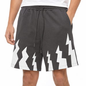 Shorts en molleton gris anthracite pour homme avec motif graphique, taille élastique et cordon de serrage, logo personnalisé, marque privée, streetwear, short de sport, vêtements OEM - Product Image 1