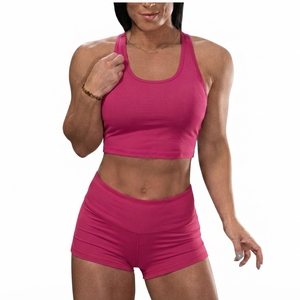 Women Solid for <b>Crop</b> <b>Top</b> Tank Set Breathable Spandex/Nylon Simple <b>Mesh</b> Button High Waist Shorts Skinny Fit V-neck Activewear All - Product Image 6