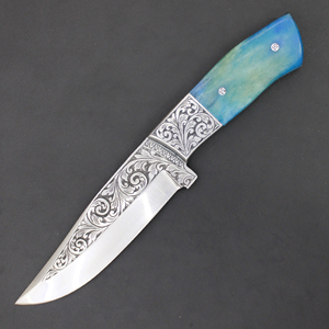 Custom Engraved Stainless Steel Fixed Blade Hunting Knife With Blue Handle Blade 0.7mm Thickness - Product Image 3
