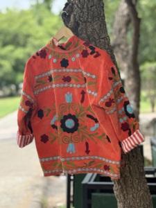 Orange Floral Sujani Woven <b>Velvet</b> Cotton <b>Jacket</b> <b>Women</b> Handmade Embroidery Heart Print Traditional Indian Autumn Winter 160g B2B - Product Image 4