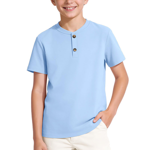 Summer Children School Uniforms Knit <b>Henley</b> T-Shirt Kids White Cotton Short Sleeve Tee Shirts For Boys - Product Image 3