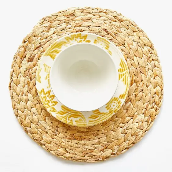 Best choice basic handmade water hyacinth placemat light yellow straw woven placemat from Vietnam