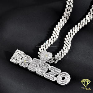 Moissanite Diamond PRINCESS Custom Name Necklace With Iced Out <b>Letter</b> Pendant Heart Detail And Sparkling Cuban Link Chain Luxury - Product Image 5