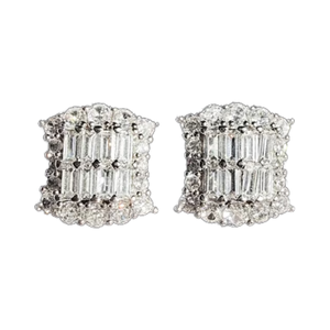 Pendientes de Botón con Halo de Diamantes Moissanite Cuadrados y Baguette en Plata de Ley 925, Estilo Hip Hop de Lujo - Product Image 1
