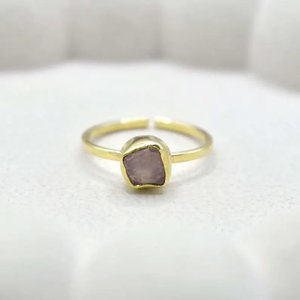 Natural Raw Rose Quartz <b>Adjustable</b> <b>Ring</b> Gold Plated Rough Crystal Healing Gemstone Jewelry for Women - Product Image 2