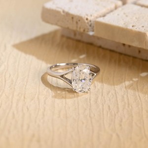 Split Shank 1Ct <b>Oval</b> Cut <b>Moissanite</b> Solitaire <b>Ring</b> 925 Silver With Rhodium Plated Anniversary Birthdays Charms Jewelry - Product Image 1