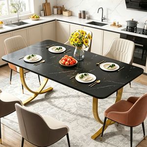 Tavolo da Pranzo Rettangolare in Pietra Sinterizzata e Marmo, Design Robusto in Legno Massello - Product Image 6