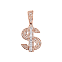 Pendentif en or rose massif 10K avec diamant taille baguette en forme de signe dollar, breloque de 1,35 po, 0,62 CT serti en canal, bijoux hip-hop pour homme à porter au quotidien