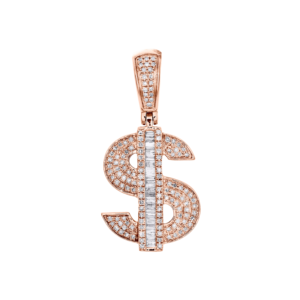 10K <b>Solid</b> Rose <b>Gold</b> Baguette Diamond Dollar Sign <b>Pendant</b> 1.35" Charm 0.62 CT Channel Set Hip Hop Men's Jewelry - Product Image 1