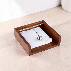 Moderno Porta Servilletas de Madera Maciza con Barra de Presión de Acero Inoxidable, Porta Servilletas Cuadrado Decorativo de Madera para Restaurante y Hogar - Product Image 2