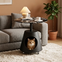 Table basse en verre style crème avec lit pour chat intégré et rangement, design minimaliste moderne pour petites maisons, idéale pour Instagram