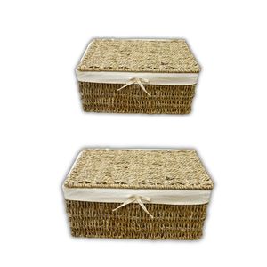 Cesta de Almacenamiento de Mimbre y Hierba Marina con Tapa, Forrada de Algodón, Cesta para Regalos y Almacenamiento - Product Image 1