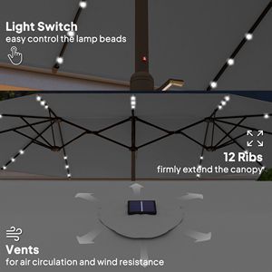 Ombrellone da Giardino a Doppia Faccia da 4,3 Metri con Luci Solari a LED e Base Grigia - Product Image 5
