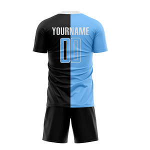 Uniforme de Fútbol Personalizado para Adultos Unisex, Color Negro, Azul Claro y Blanco, Impresión por Transferencia de Calor, Absorbente de Humedad, Servicio OEM para Equipos - Product Image 4