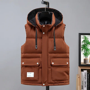 Chaleco Acolchado con Capucha para Hombre, Estilo Cargo, Multibolsillos, Sin Mangas, Capucha Desmontable, Invierno, Venta al por Mayor, OEM, Logotipo Personalizado, B2B - Product Image 2