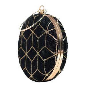 Black And Golden <b>Sequin</b> Embroidery Round Clutch <b>Bag</b> Luxury Wedding Evening Handbag for Women Occasions - Product Image 2