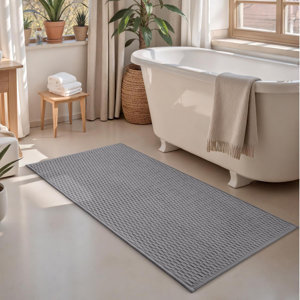 Customised Wholesale <b>Waffle</b> Weave Polyester Bath Mat Tassel Fringe Super Absorbent Quick-Dry NonSlip Modern Bathroom Rug <b>Machine</b> - Product Image 4