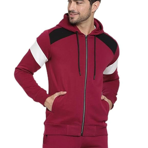Men's Maroon Hooded Tracksuit Full <b>Zip</b> Color Blocking Sporty Casual Autumn Wear Regular Fit With Side Pockets 100% Polyester - Product Image 3