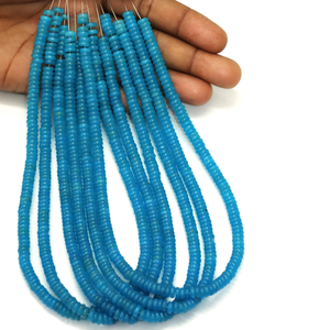 Cuentas de Calcedonia Azul Neón Planas en Forma de Rondelle de 5-6 mm, Cuentas Espaciadoras de Piedras Preciosas Azul Neón Brillante, Cuentas Lisas en Forma de Rondelle para Hacer Joyería - Product Image 1