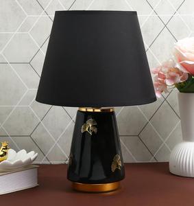Lámpara de Mesa de Cerámica Negra con Diseño de Ginkgo Dorado, Pantalla de Tela Estilo Imperio, LED E27, Luz Blanca Cálida 3000K, Estilo Asiático, Lámpara Decorativa - Product Image 2