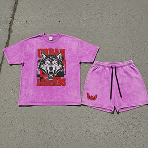 Ensemble T-shirt et short streetwear personnalisé, T-shirt graphique vintage délavé à l'acide et short en jean orné de strass, pour fabricants - Product Image 3